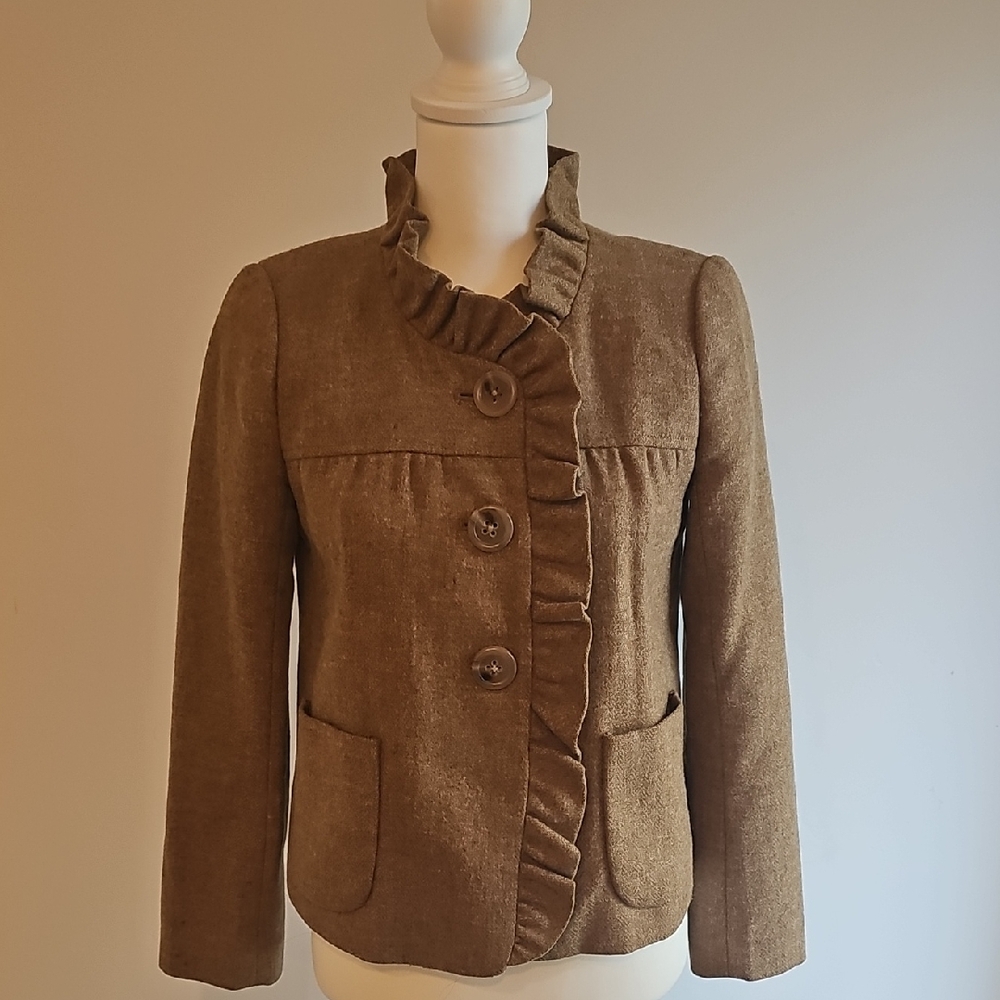 J. Crew Tan Ruffle Button Blazer